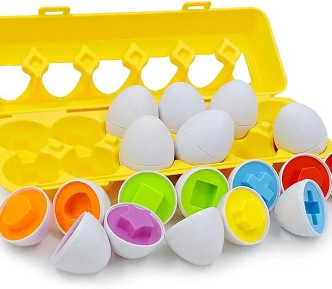 VUIYA Matching Eggs - Toddler Toys - Color Shapes Egg Set - Educational Color, Shapes and Sorting Recognition Skills - Sorting Puzzle for Kid Baby Toddler Boy Girl, Easter Basket Gift (12 Eggs)