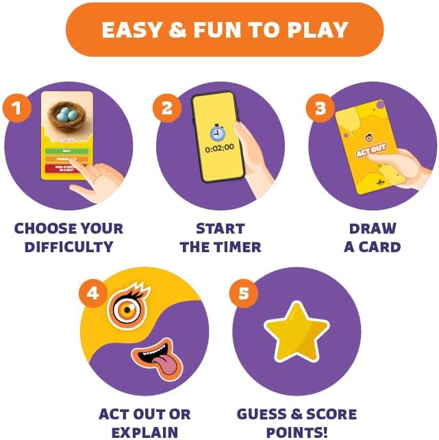 Clever Fox Play Epic Charades Mini Game for Kids Ages 6+, Travel Card Game | 80 act out and explain cards, illustrations, timer, family party game, classroom activity, car trips and travel play