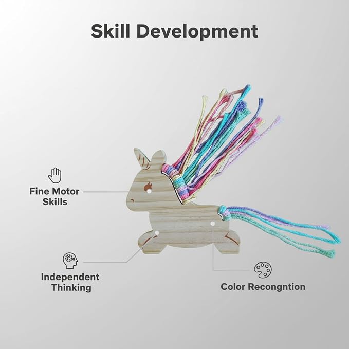 Wooden Lacing Toys for Kids DIY Toy Plane Activities Car Travel Toy Montessori Educational Learning Threading Toys for Fine Motor Skills (Rainbow Unicorn)