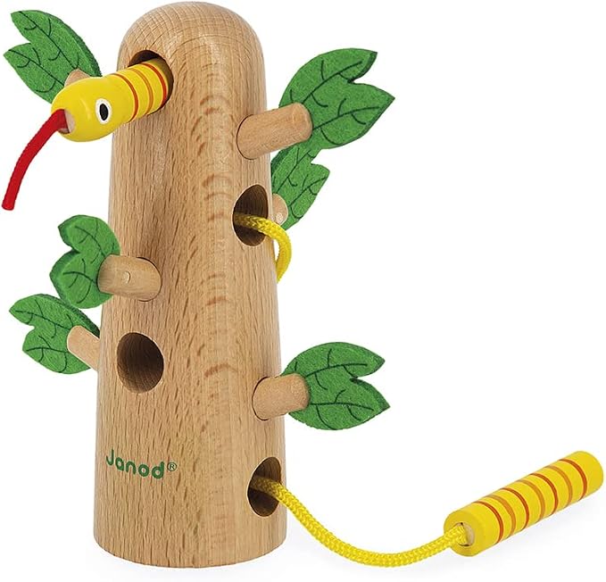 Janod - Tropik Lace-Up Tropical Tree - Wooden Early-Learning Toy - Educational Toy: Fine Motor and Concentration Skills - Water-Based Paint - 18 Months + J08265 | Builds Fine Motor Skills - Improves Concentration - Safe Water-Based Paint - Educational ...