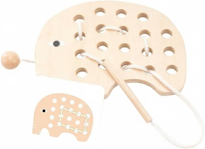 Children Threading Game Wooden Animal Lacing Board Toy Preschool Learning Board Hands On Lacing Puzzle Educational Fine Motor Skills Basswood Plywood, Elephant