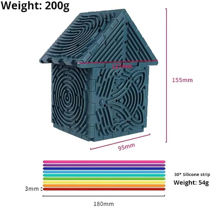 Premium 3D Autism Sensory Activity Board, Durable Silicone Fidget Toy, Puzzle House Block Set with 30 Strings, Press Loop Fill Pattern, Calming Stress Relief for Autistic Kids 3+ and Adults