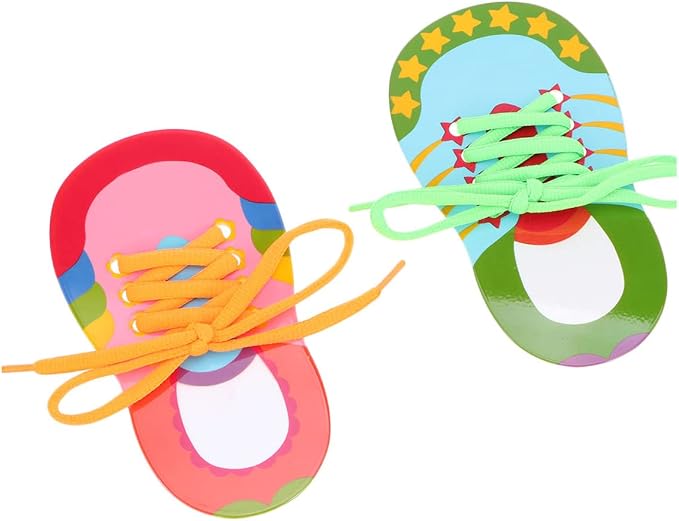 Toyvian Children Shoelace Threading Toy 2Pcs Toddler Lacing Shoes Educational Activity Early Learning Aid for Hand-Eye Coordination and Patience Development
