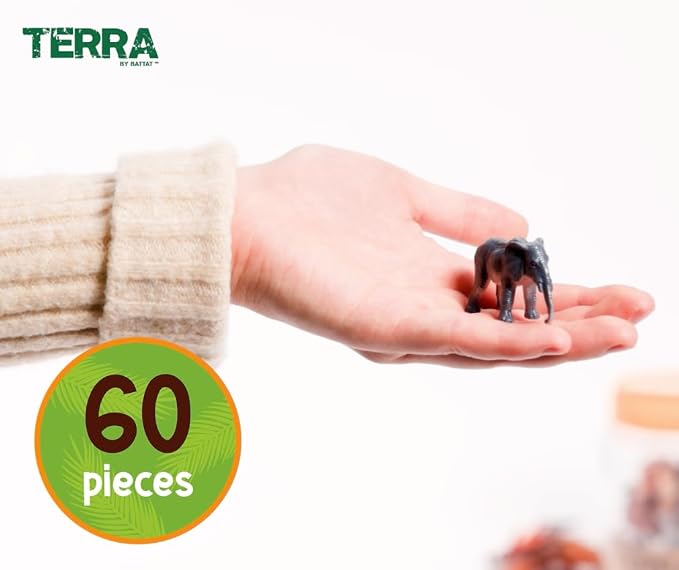 Terra by Battat Wild Animal Figurines Tube, 60 Mini Safari Figures, Animals | 60 realistic mini wild animal figures in a portable tube for pretend play, crafts, dioramas, sensory bins, Animals, 3+ Years