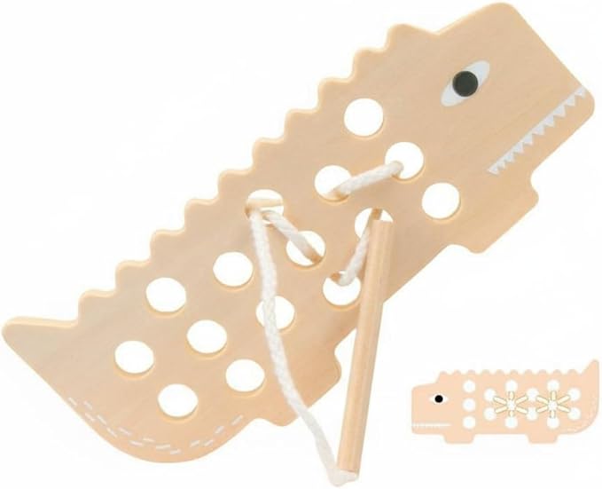 Children Threading Game Wooden Animal Lacing Board Toy Preschool Learning Board Hands On Lacing Puzzle Educational Fine Motor Skills Basswood Plywood, Crocodile