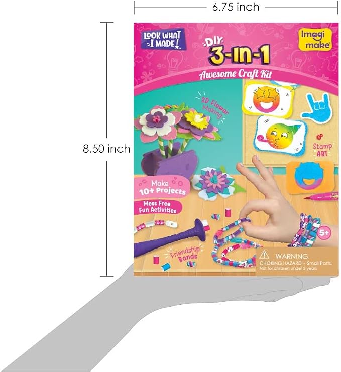 Imagimake Craft Kit - Arts and Crafts for Kids Ages 5+ - Air Dry Clay, Paper Quilling, Stamp Art - 3-in-1 Arts and Crafts Kit - Gifts for 5, 6, 7, 8 Year Olds | Create Window Stickers, Friendship Bands & Stamp Art, Birthday Gift for Girls & Boys Ages 3...