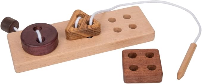 Adena Montessori Wooden Lacing Threading Toys,Geometric Lacing Toys for Toddlers,Educational Threading Shapes for Kids,Fine Motor Skills Gift for 1 2 3 4 Years Old Toddlers Baby Kids