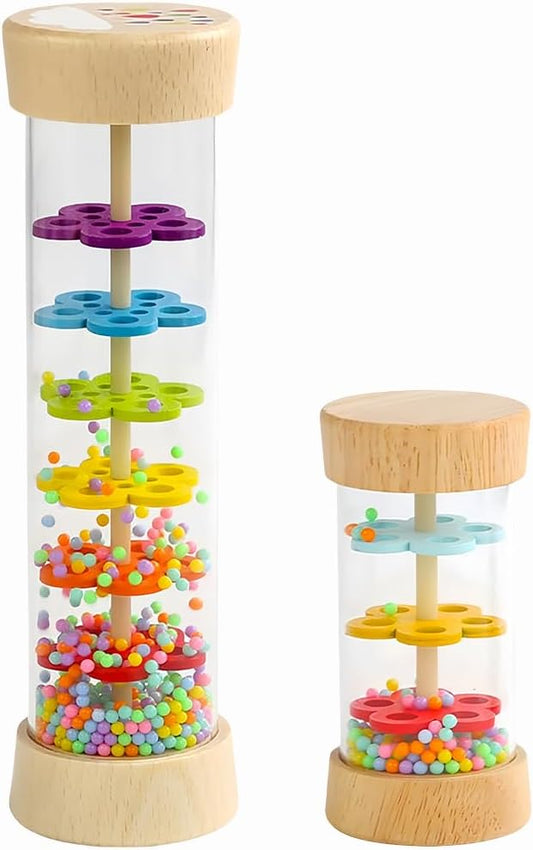 Oneshow Rain Sticks for Kids, Wooden Montessori Toys for Baby 12+ Months | Rainmaker, Rain Stick Baby Rattle Sensory Development Toys with Calming Rain Sounds Gifts for 1-3 Year Old Toddler 7.7"& 3.7"