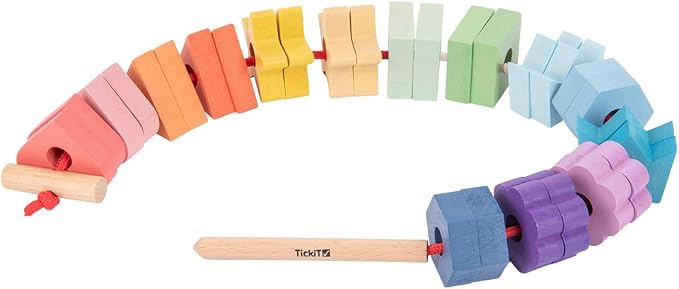 tickit Rainbow Wooden Lacing Shapes | 28 Shapes | Toddler Montessori Threading Toy | Build Fine Motor & Logic Skills