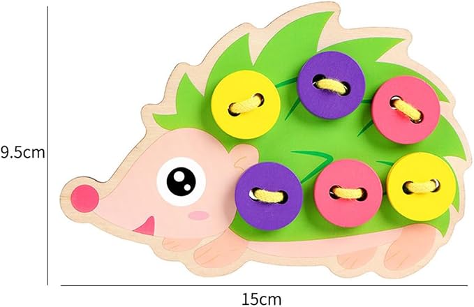 Wooden Hedgehog Lacing Button Toy, Fine Motor Skills Training | Wooden Lacing Button Toy, Sewing Training Toy, Montessori Lacing Board
