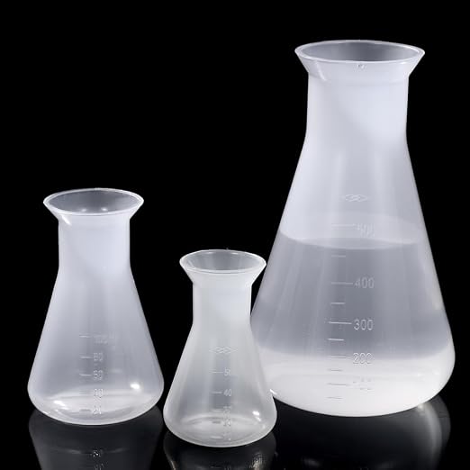 Hemobllo 3pcs Plastic Erlenmeyer Flask Set, Shatterproof Graduated Conical for Science Labs & STEM Education, Clear Plastic Chemistry Flask for Kids' Experiments & Classroom Supplies