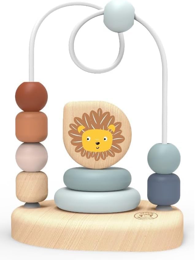 Lion Bead Maze, Colorful Wire Frame Toy with 7 Soft Beads, Promotes Dexterity, Hand-Eye Coordination & Color Recognition, Non-Toxic Paint, Ideal for Kids 1-3 Years | 7 sliding beads, wire frame, lion theme, wooden bead maze, montessori toys, preschool ...