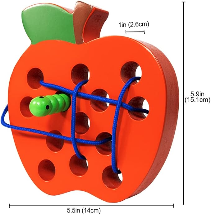 JCREN Wooden Lacing Apple Threading Toys Wood Apple Block Puzzle Travel Game Toys Early Learning Fine Motor Skills Montessori Educational for Baby Toddlers Kids 3 4 5 Years Old