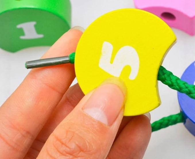 Montessori Caterpillar Number Beads, Wooden Threading Toy for Fine Motor Skills