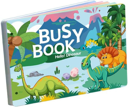 Montessori Busy Book (Dinosaur Theme) – Preschool Learning Activities for Ages 3+, Fine Motor Skills, Interactive Velcro Activity Book, Travel Toy for Kids