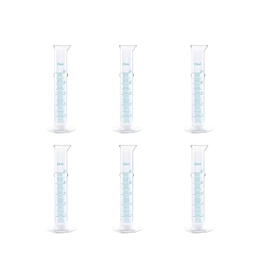 Plastic Graduated Cylinder Set - 25ml/50ml/100ml Measuring Cylinders for Science Lab, Chemistry Experiments, Kids Education - Shatterproof, Durable & BPA-Free (6-Pack 25ml)