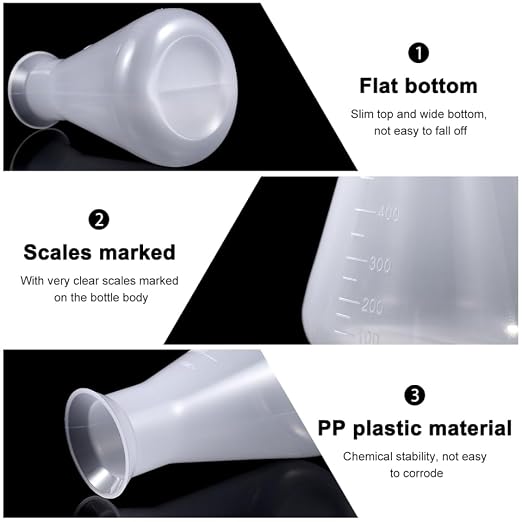 Hemobllo 3pcs Plastic Erlenmeyer Flask Set, Shatterproof Graduated Conical for Science Labs & STEM Education, Clear Plastic Chemistry Flask for Kids' Experiments & Classroom Supplies