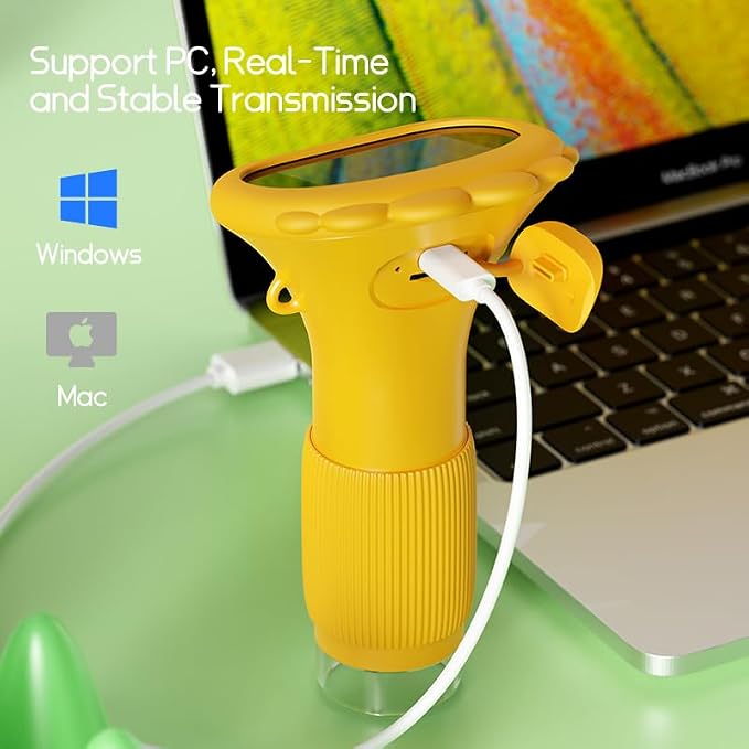 Kids Microscope Handheld – 2" Digital Microscope for Kids with 8 LED Lights, 50X-1000X Portable Pocket Microscope for STEM Learning, Educational Toy for Boys & Girls Ages 3-12（Yellow）