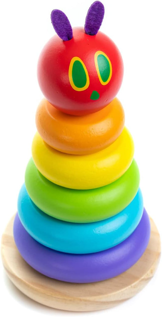 World of Eric Carle, The Very Hungry Caterpillar Wooden Stacker with Colorful Rainbow Rings, 7 Inch Stacking Solid Wood Educational Developmental Toy –Sorting and Stacking
