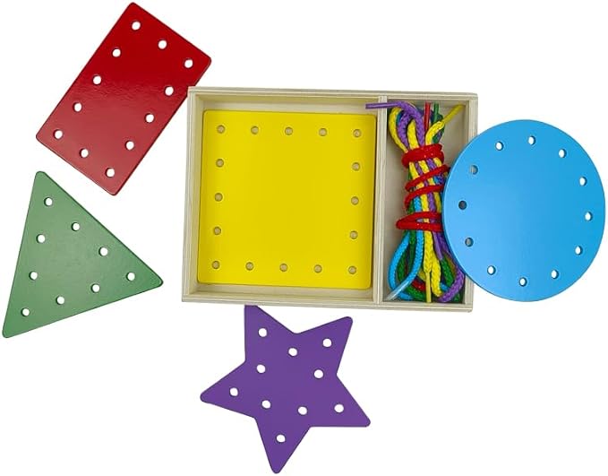 5 Pcs Double-Sided Shape Panels Wooden Threading Toy Lacing Cards for Toddlers, Lacing Shapes, Educational and Learning Montessori Activity for Kids (Triangle)