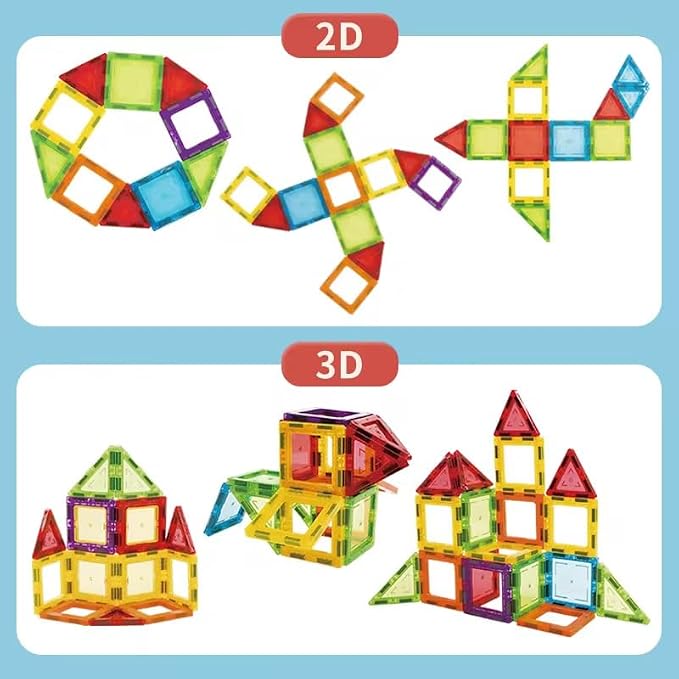 46 PCS Magnetic Tiles Kids stem Building Toy Preschool Learning Blocks Construction Magnet Gift Toddler Aged 3+