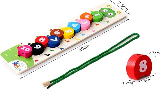 Montessori Caterpillar Number Beads, Wooden Threading Toy for Fine Motor Skills