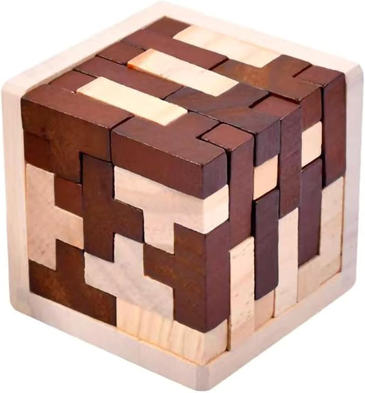 AHYUAN Wooden Brain Teaser Puzzles Cube Stocking Stuffers Wooden Puzzles T-Shaped Jigsaw Logic Puzzle Educational Games Toy for Kids and Adults (Coffee and Natural)