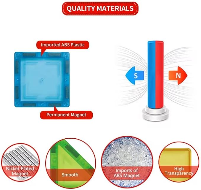 46 PCS Magnetic Tiles Kids stem Building Toy Preschool Learning Blocks Construction Magnet Gift Toddler Aged 3+
