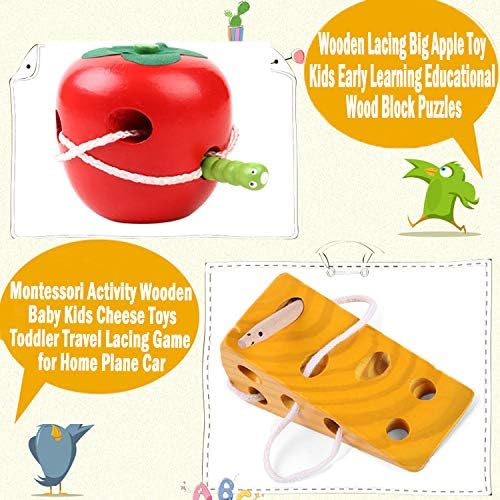Sealive Early Development Wooden Lacing Toys, Montessori Activity | Caterpillars Eat Apple and Kids Cheese Toys, Children Learning Educational Wood Block Puzzles for Toddlers Boys Girls