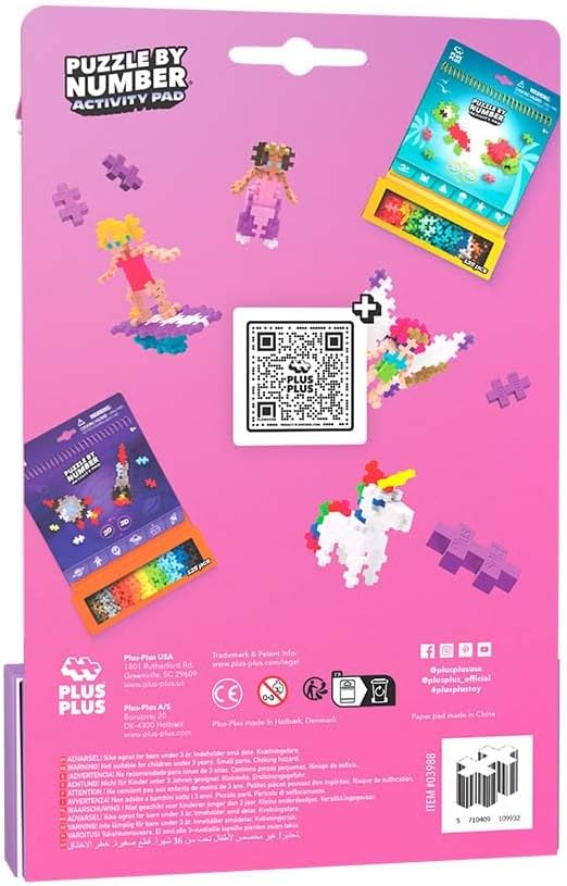 Plus Plus Puzzle By Number Activity Pad, Fairytale - Mini Building Blocks | Roadtrip Essentials for Kids, Interlocking Waffle Blocks, Stem Toy, Airplane Activities for Kids, Kid Car Ride Must Haves