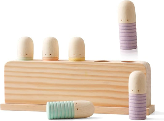 Pop Up Toy Multicolor Puppets | Wooden Color Sorting | STEM Montessori Color Matching Toys | Preschool Learning Educational Toys Gifts for Kids Boys Girls Ages for 1 2 3 Years (Neutral Colours)
