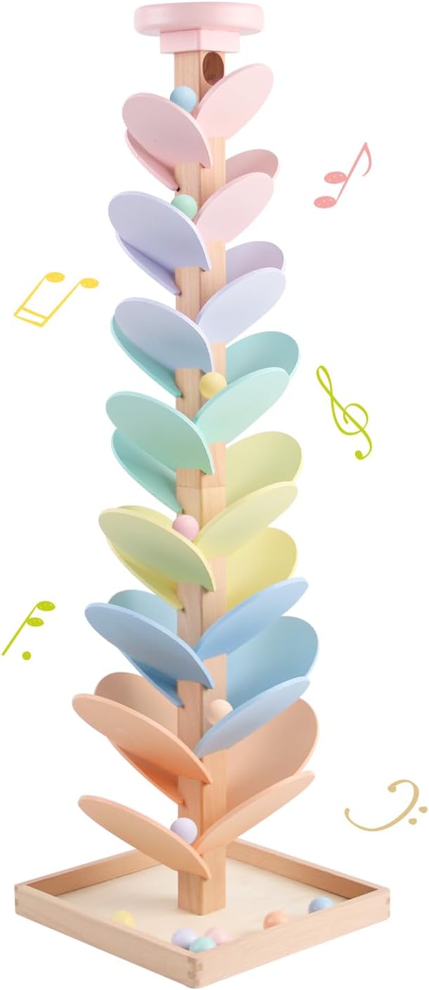 Wooden Marble Run Ball Drop Montessori Toy for 4-8 Boys Girls (Height: 28") | Kids Wood Music Tree Marble Ball Run Game 3-5 8-12 Years Old Learning Color Sorting Sensory Toys Birthday Gift