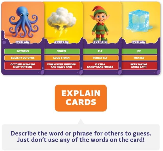 Clever Fox Play Epic Charades Mini Game for Kids Ages 6+, Travel Card Game | 80 act out and explain cards, illustrations, timer, family party game, classroom activity, car trips and travel play