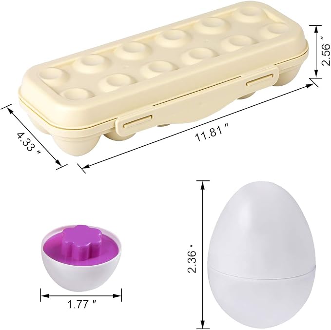 Hhyn Matching Eggs Set with Beige Eggs Holder, 12 Eggs | Egg Toys, Learning Shapes and Colors, Educational Puzzle Sorting Games, Improve Motor Skills for Kids Easter Gift