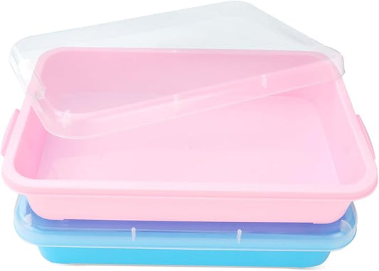 Sensory Bin Sand Tray with Lid for Toddlers 2 Pcs 15in Portable Sandbox Toy Large Plastic Tray for Kids 3 4 5 6 Fill with Sand, Water, Beads, and More (Pink + Blue)