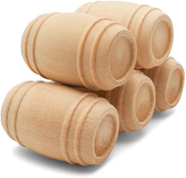Wooden Pickle Barrel 1-5/8 Inch, Pack of 10, Small Unfinished Cargo Drums, Perfect for Miniatures, Scale Models, Mini Train Making or Woodworking Craft Projects, by Woodpeckers