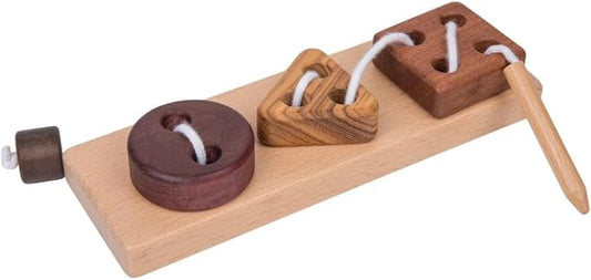 Montessori Wooden Lacing Toys for Toddlers 3 4 5 Year with Base – 3 Shapes: Circle, Triangle, Square – Educational Threading Puzzle for Preschool Fine Motor Skills,Travel Activity Toy(3 Natural Woods)