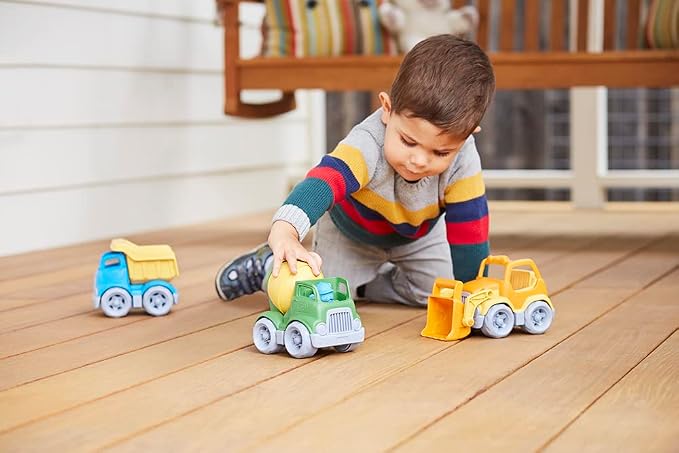 Green Toys Construction Vehicle Includes Scooper, Dumper, Mixer, 1 Character- 3 Pack - 4C