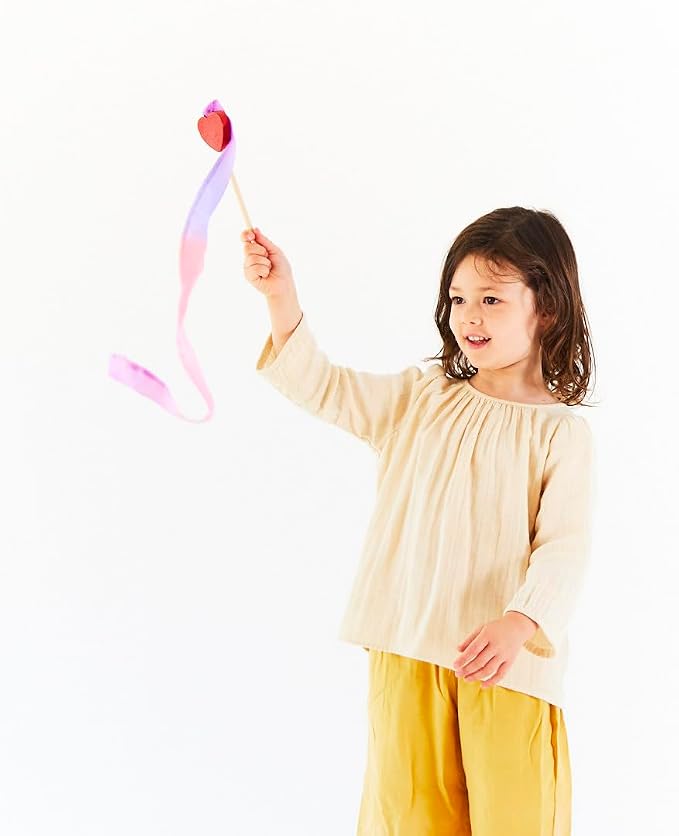 Sarah's Silks Mini Streamers, 8 Inch Handle 3 Foot Ribbon Wand for Pretend Play, Dance, Baton Stick Twirling, and Gymnastics Party Favors | Montessori and Waldorf Toys (Blossom)