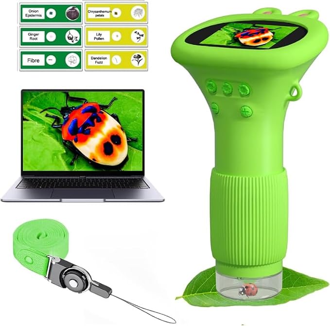 WINWEND Kids Microscope Pocket Microscope -1000X Portable Microscope for Kid | Photo and Video Mini Microscopes | 2'' Digital Little Scientist Microscopes for 3-10 Age Years Old Boys Girls Toys Gifts