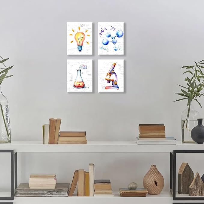 Chemistry Wall Art Colorful and Fun Science Exploration Decor 10X8 Inch | Lab,Kids Playroom,Bedroom,Classroom,Bulletin Board Decoration,Set of 4