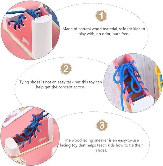 Shoe Tying Practice For Kids Wooden Board Learn To Tie Lacing Toy RED