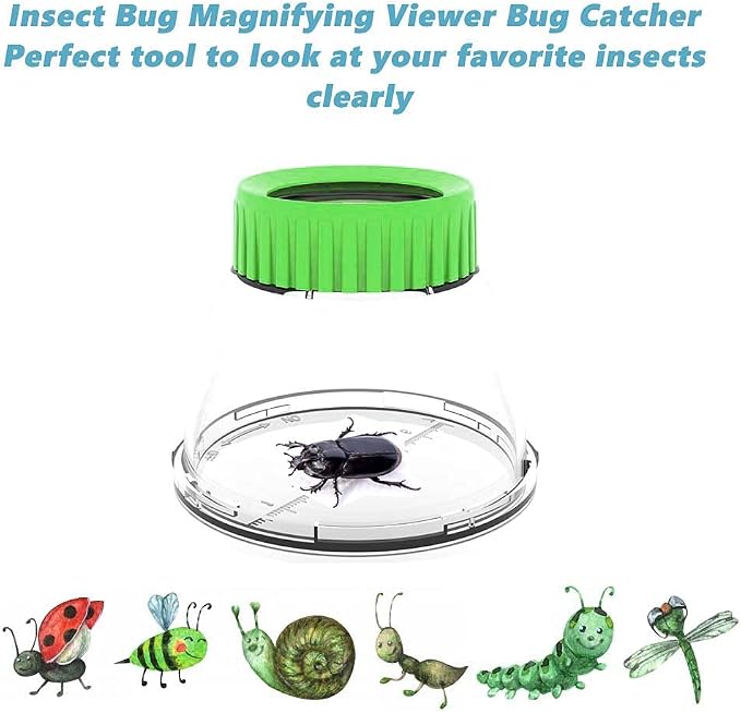4Pack Green Bug Viewer with 5X Magnifier | Bug Jars for Kids Collecting | Built-in 7cm Ruler with 2 Slant Tweezers,Bug Catcher Kit for Kids Science Nature Exploration,Hands Fine Motor Tool Set