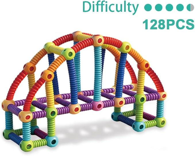 Flexible Building Stick Blocks, 128PCS Building Toys 10 Year Old Boy, Building Rods Blocks Construction Set, Montessori Educational Toy for Boys and Girls