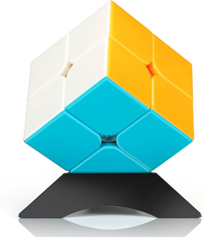 Stickerless 2x2 Speed Cube with Stand & Guide for Kids & Adults | Smooth-turning STEM puzzle with display stand. Great for classrooms, travel, office desks, gifts and brain training.
