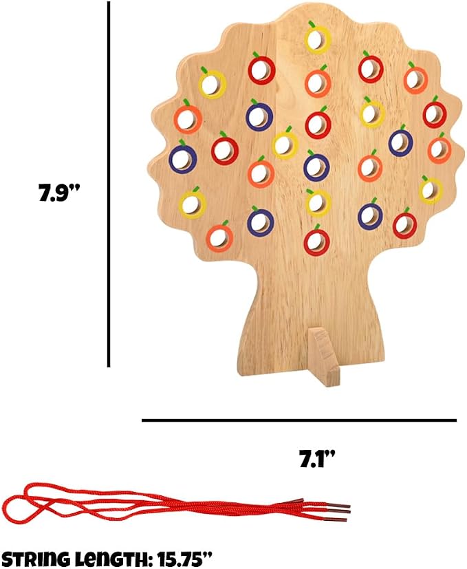 The Freckled Frog Threading Tree | Ages 18m+ | 8 Colorful Laces with Wooden Threading Tree | Montessori Toddler Lacing Toy