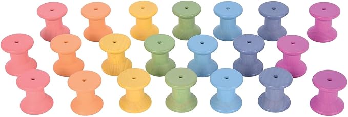 tickit Rainbow Wooden Spools, Set of 21, Assorted Colors, Loose Parts Play | Wooden Toy for Babies and Toddlers 10m+ - Inspire Curiosity and Open-Ended Play