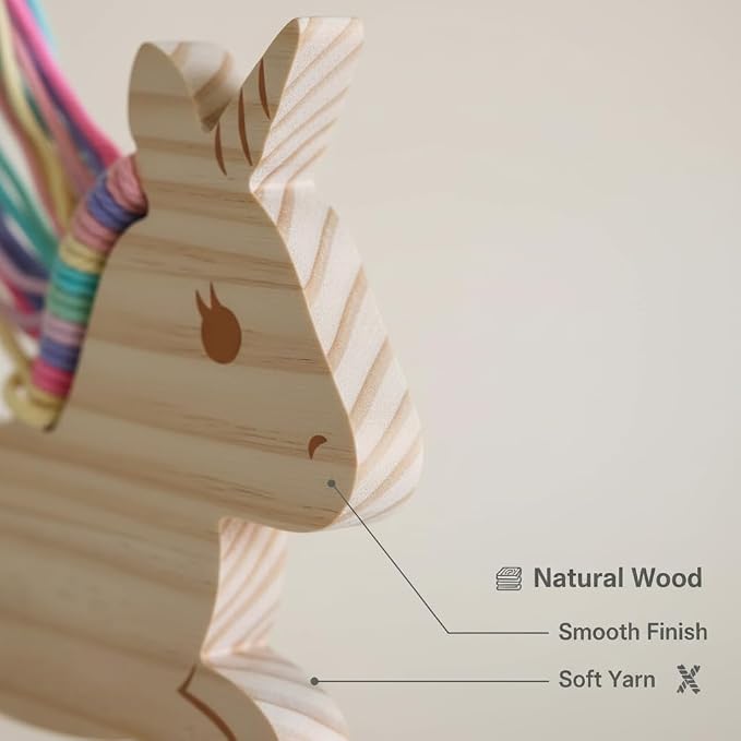 Wooden Lacing Toys for Kids DIY Toy Plane Activities Car Travel Toy Montessori Educational Learning Threading Toys for Fine Motor Skills (Rainbow Unicorn)