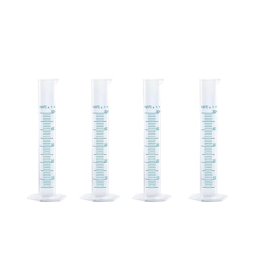 Plastic Graduated Cylinder Set - 25ml/50ml/100ml Measuring Cylinders for Science Lab, Chemistry Experiments, Kids Education - Shatterproof, Durable & BPA-Free (4-Pack 50ml)