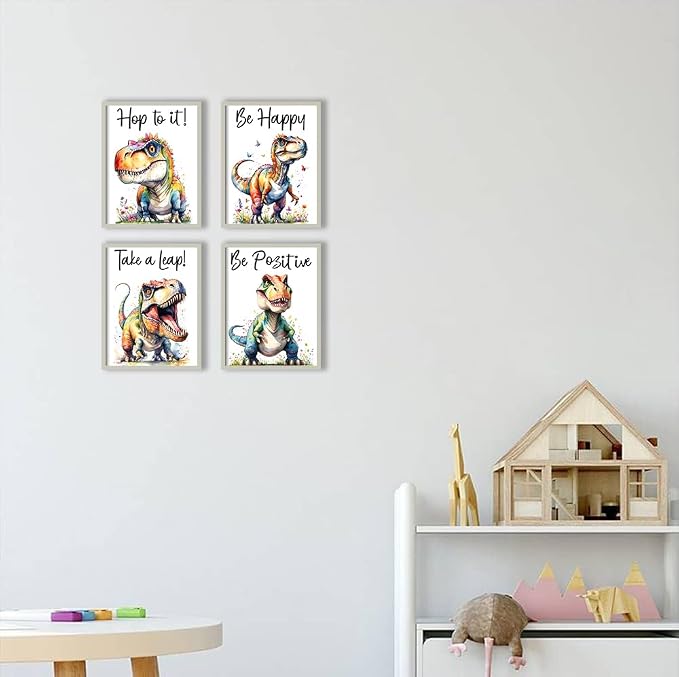 Watercolor Inspirational Dinosaur Poster Floral Animal Art Print 8X10Inch | Inspirational Watercolor Classroom Dinosaur Decor,Bedroom Nursery Classroom Quote Unframed